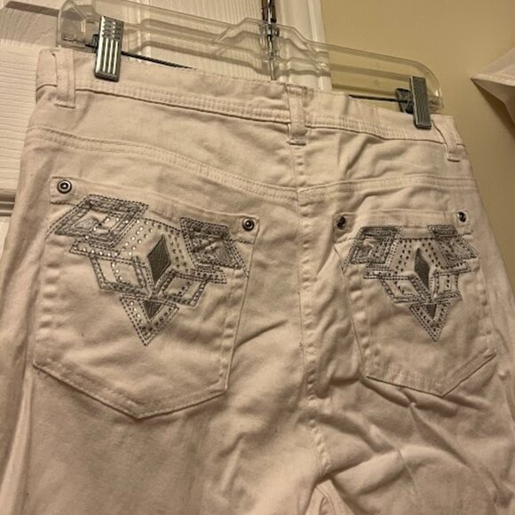 White Y2K rhinestone skinny jeans (SMALL) - Picture 4 of 5